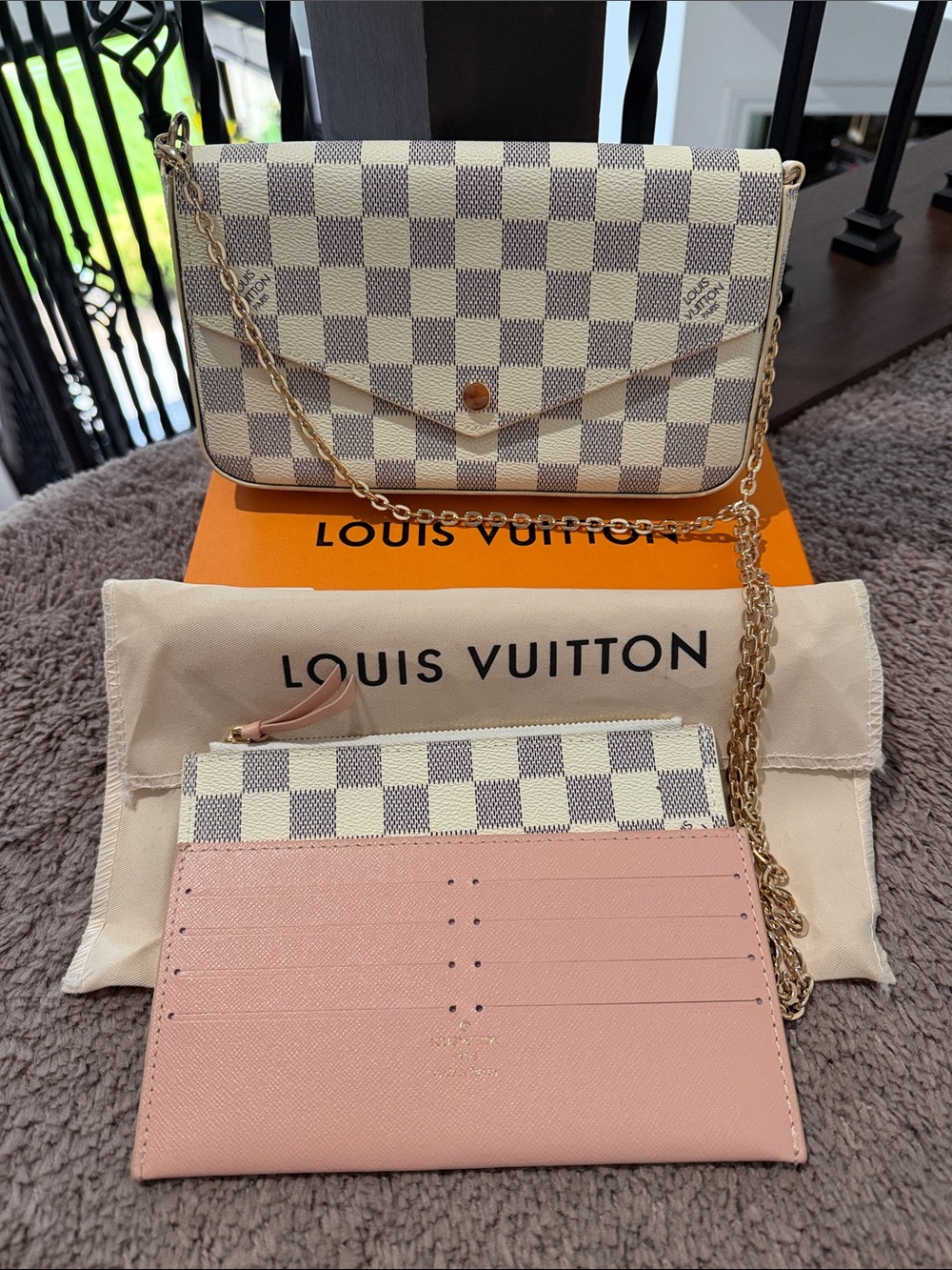 LV Damier Azur White & Pink Chain Wallet